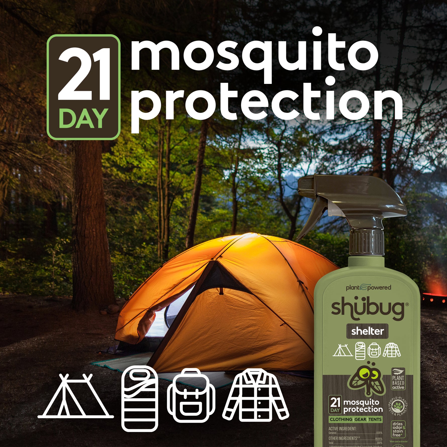 Shubug Shelter, Mosquito Protection for Clothing, Gear, Tents, 24 oz