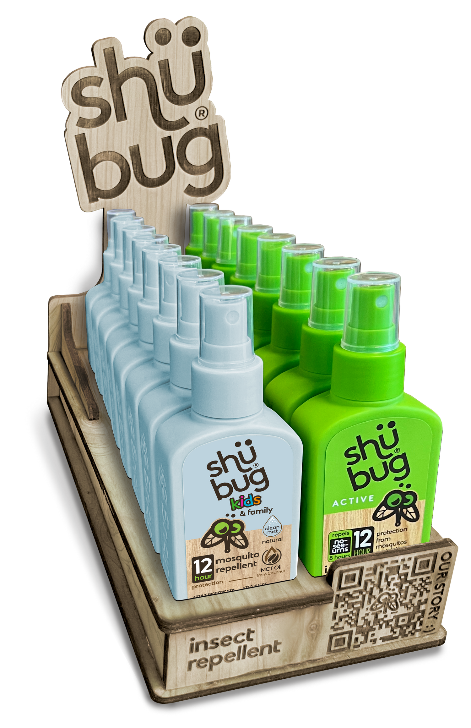 Shubug Active & Kids 4 oz Pump 32 Unit Wood Counter Display