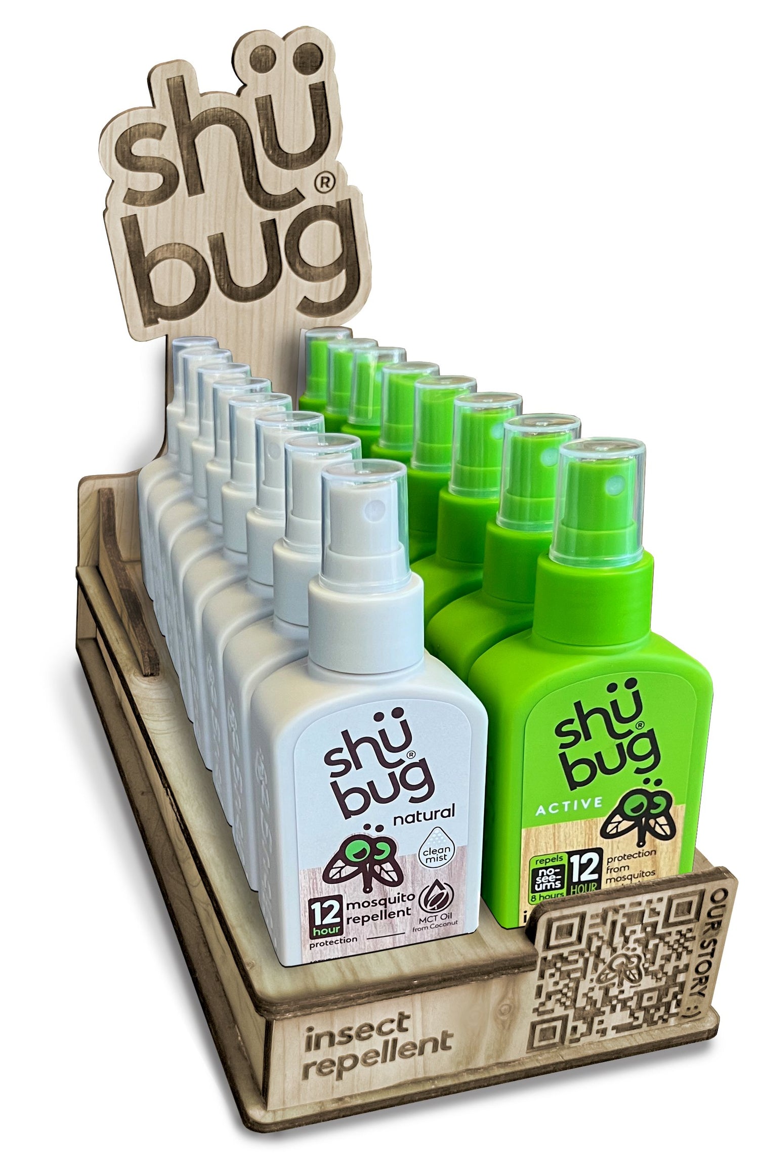 Shubug Active & Natural 4 oz Pump 32 Unit Wood Counter Display